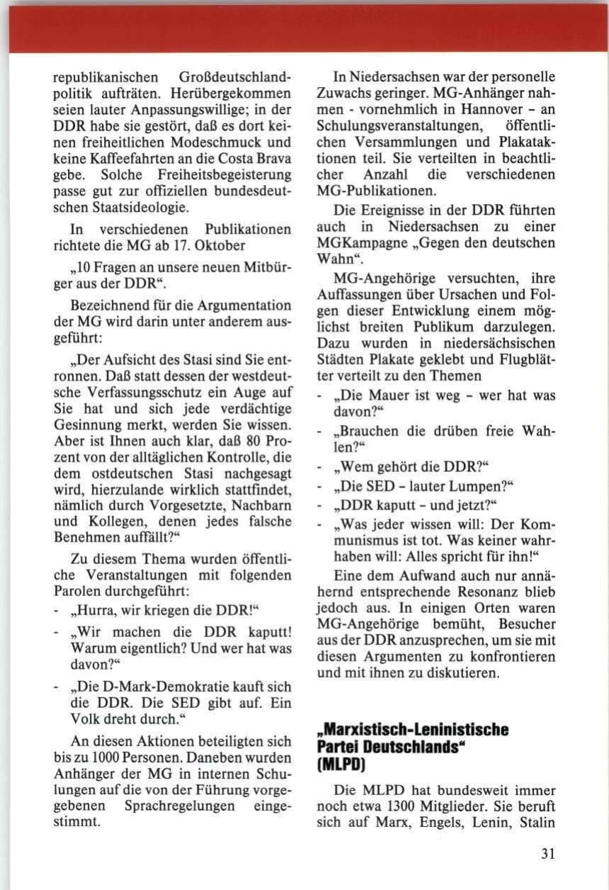 Seite 31 des Verfassungsschutzbericht 1989 Niedersachsen