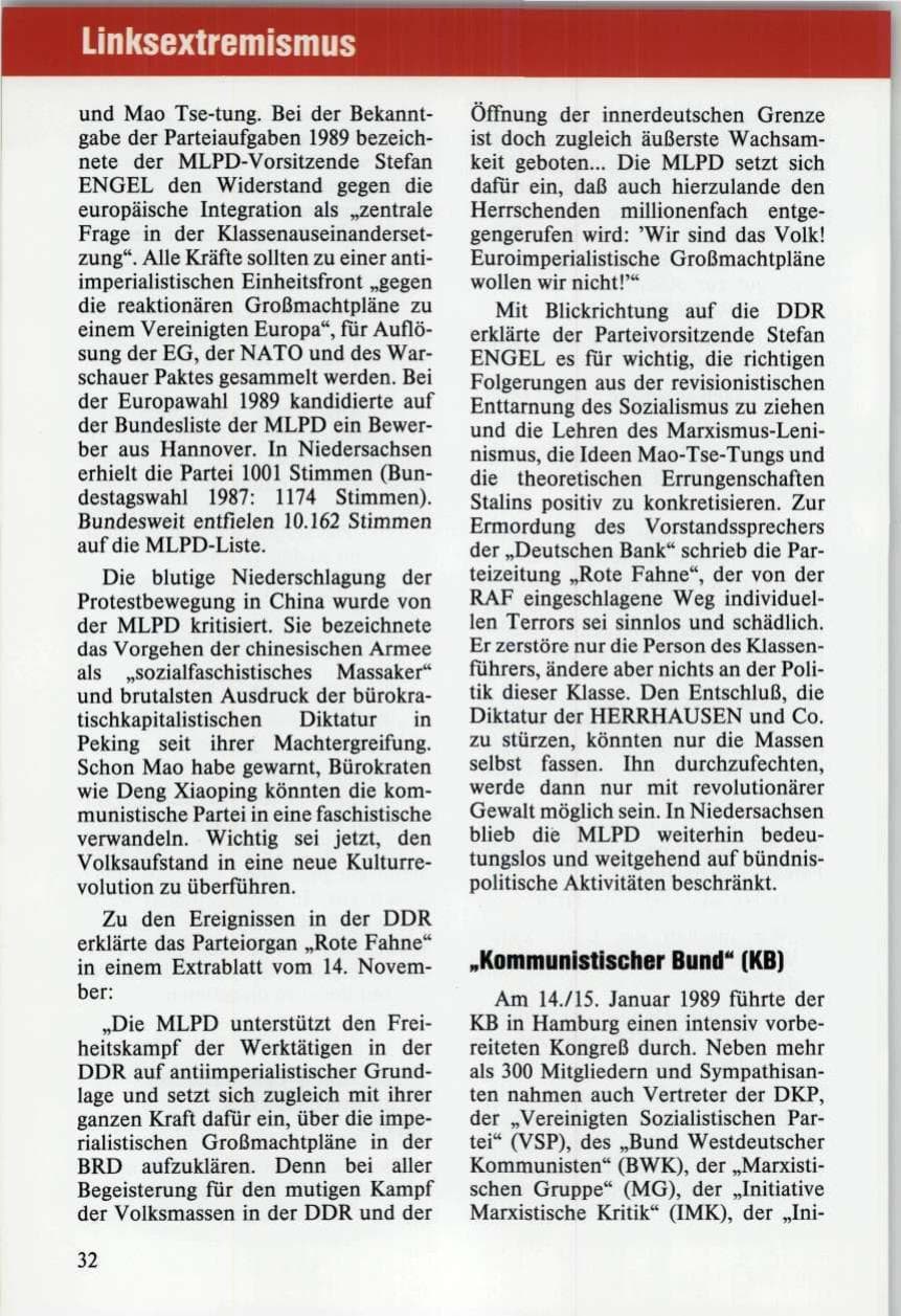 Seite 32 des Verfassungsschutzbericht 1989 Niedersachsen