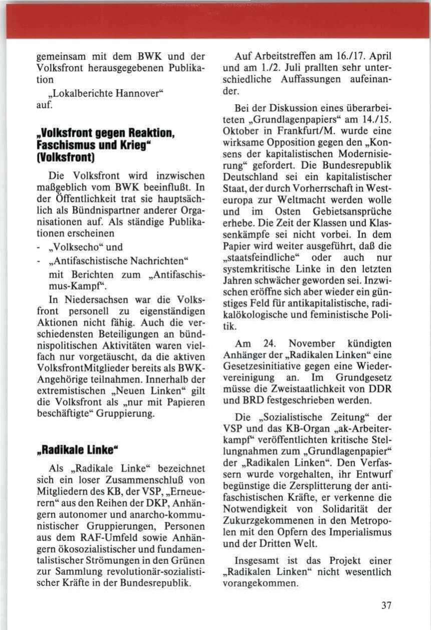 Seite 37 des Verfassungsschutzbericht 1989 Niedersachsen