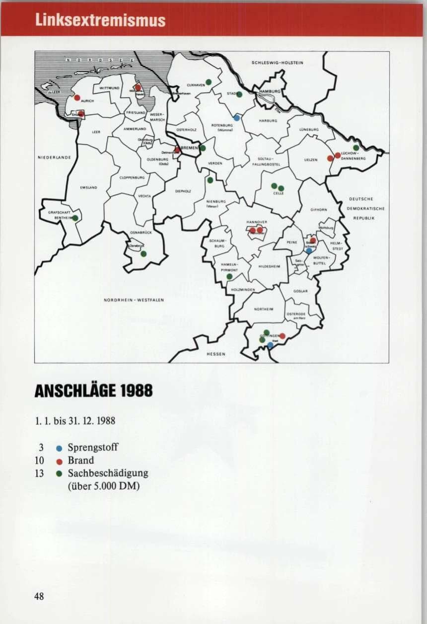 Seite 48 des Verfassungsschutzbericht 1989 Niedersachsen
