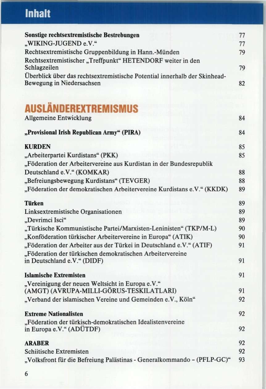Seite 6 des Verfassungsschutzbericht 1989 Niedersachsen