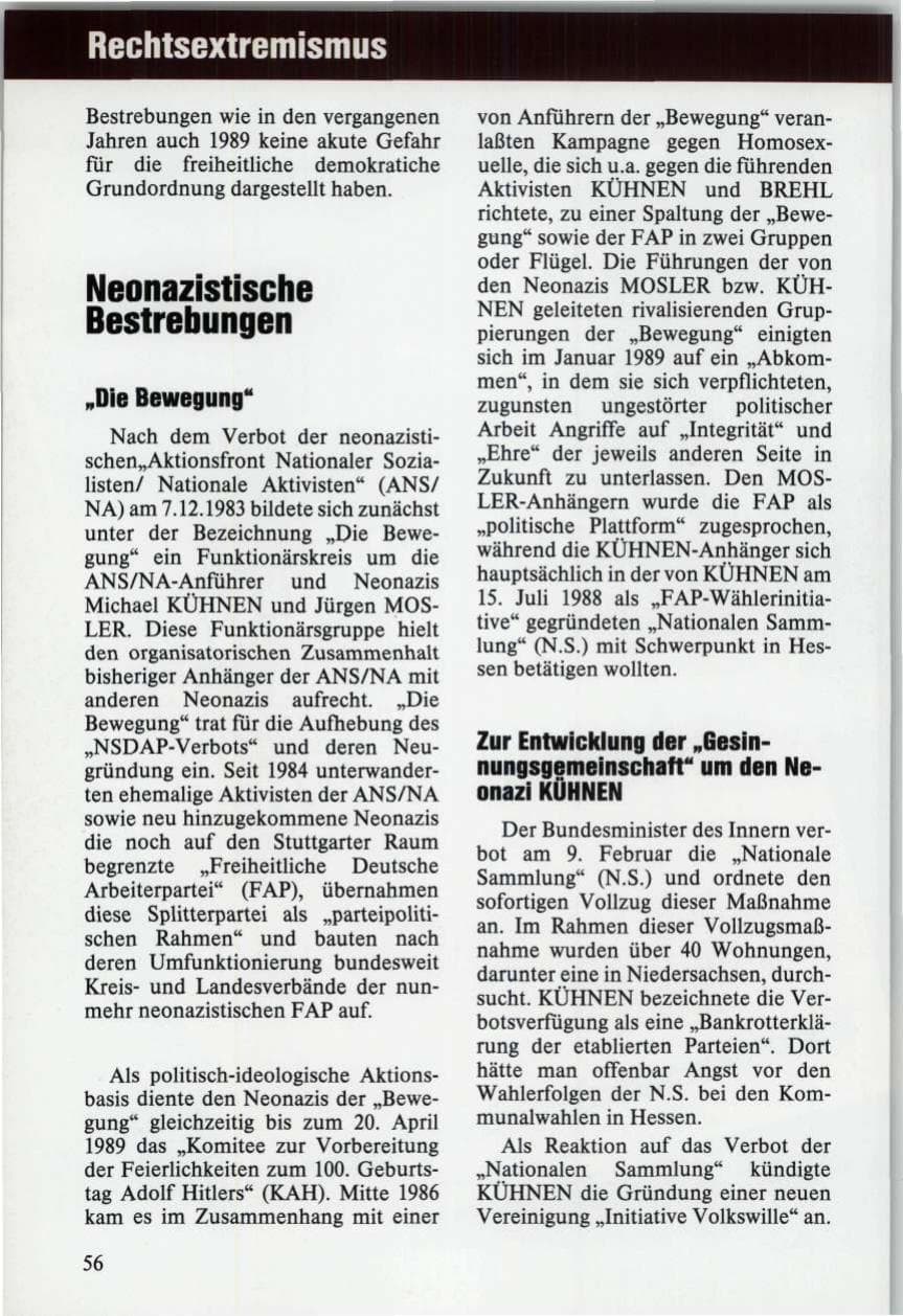 Seite 56 des Verfassungsschutzbericht 1989 Niedersachsen