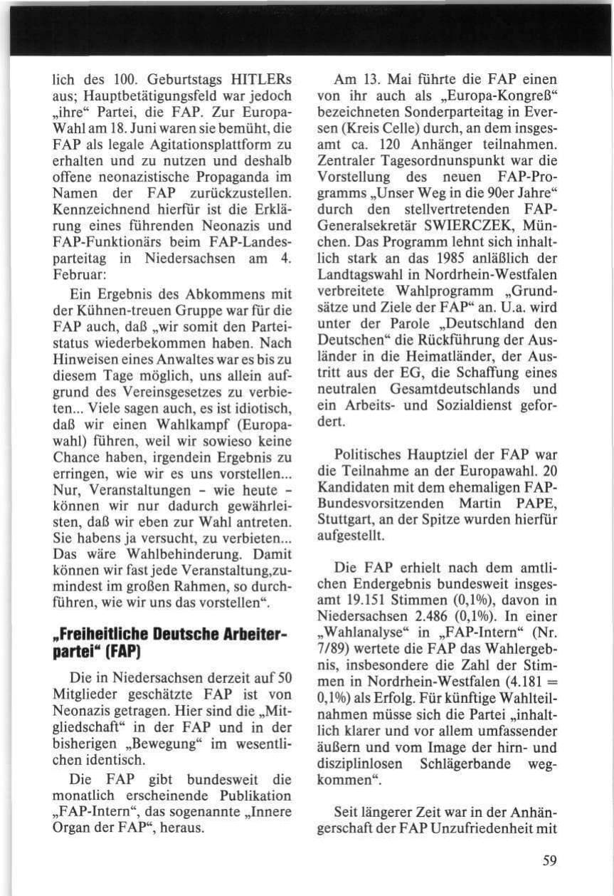 Seite 59 des Verfassungsschutzbericht 1989 Niedersachsen