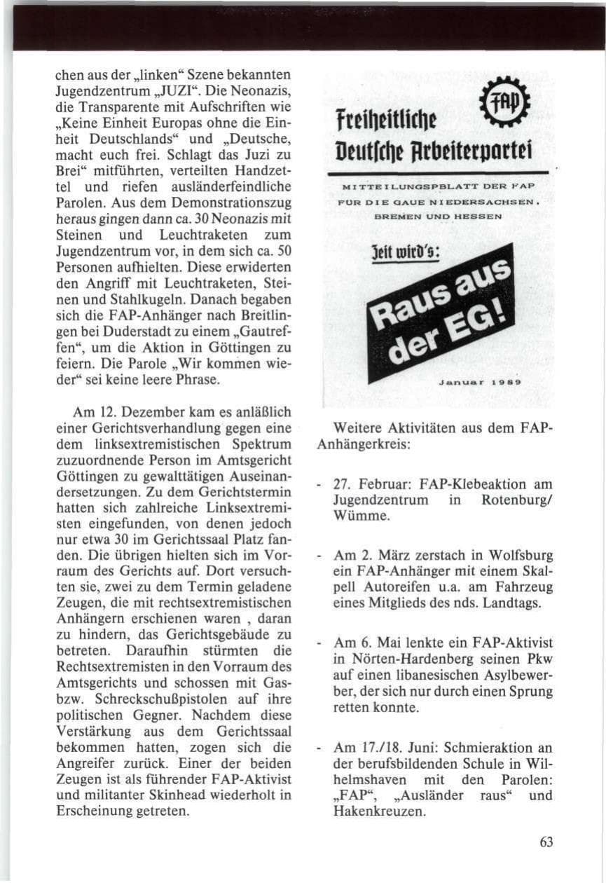 Seite 63 des Verfassungsschutzbericht 1989 Niedersachsen