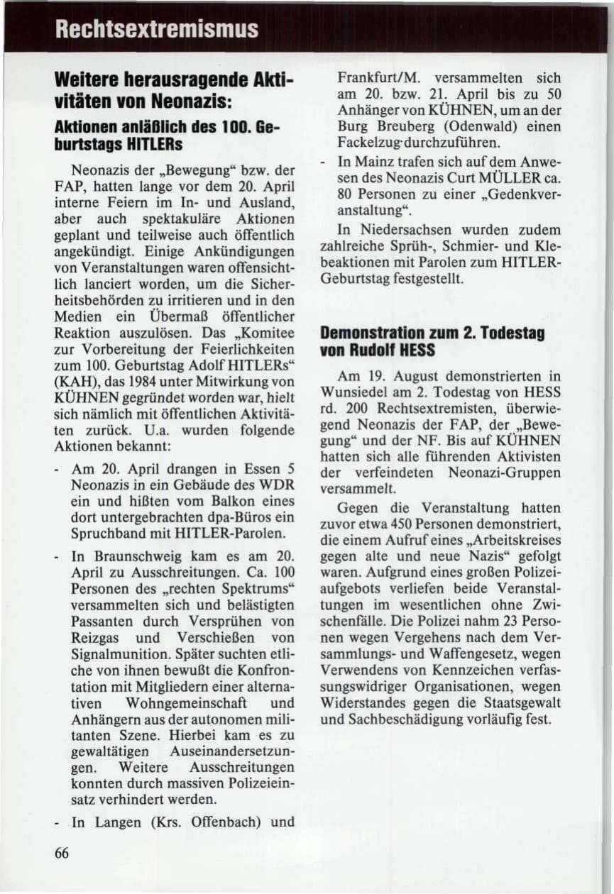 Seite 66 des Verfassungsschutzbericht 1989 Niedersachsen