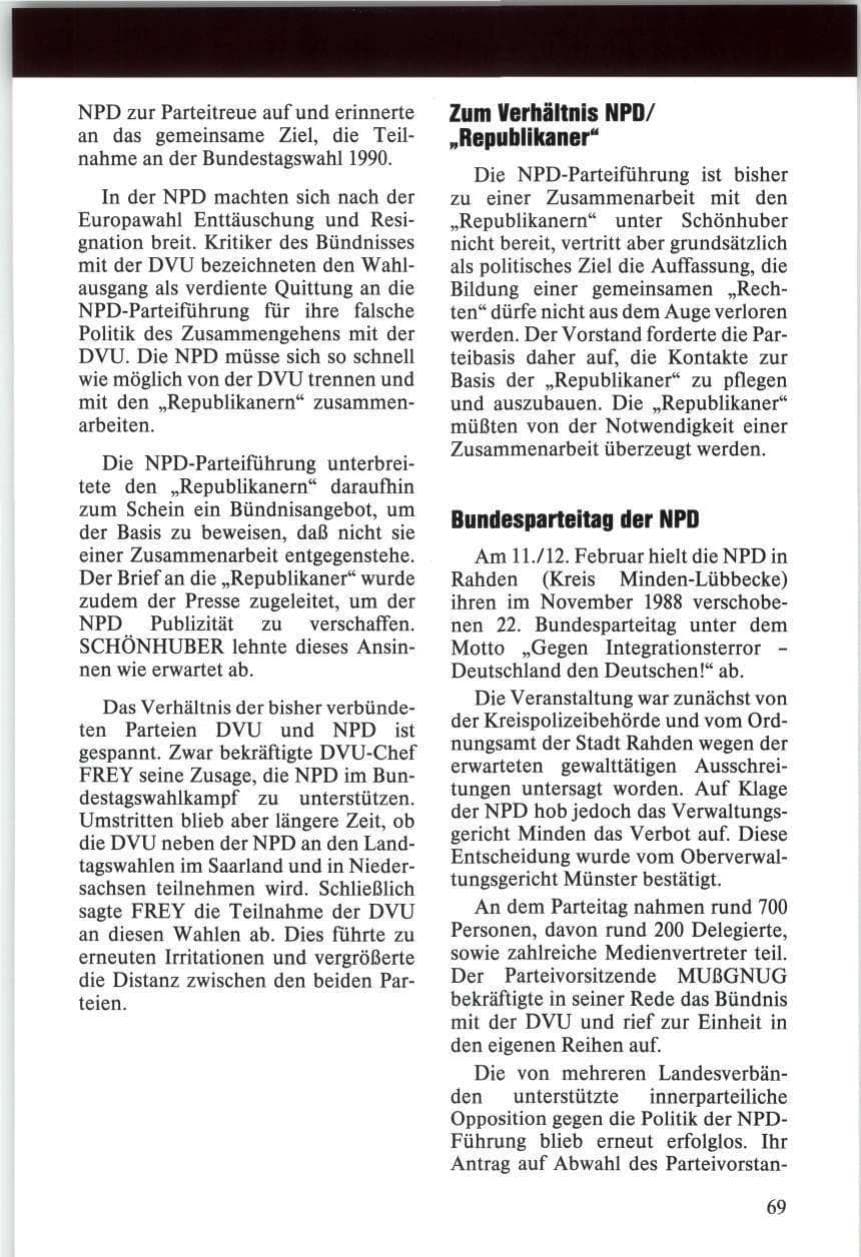 Seite 69 des Verfassungsschutzbericht 1989 Niedersachsen