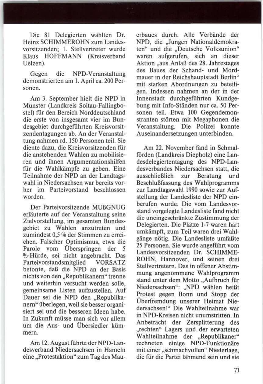 Seite 71 des Verfassungsschutzbericht 1989 Niedersachsen