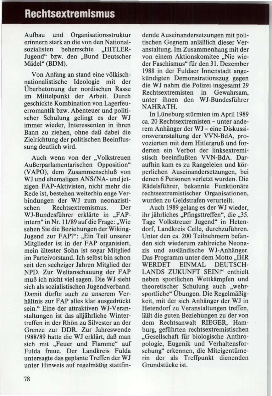 Seite 78 des Verfassungsschutzbericht 1989 Niedersachsen