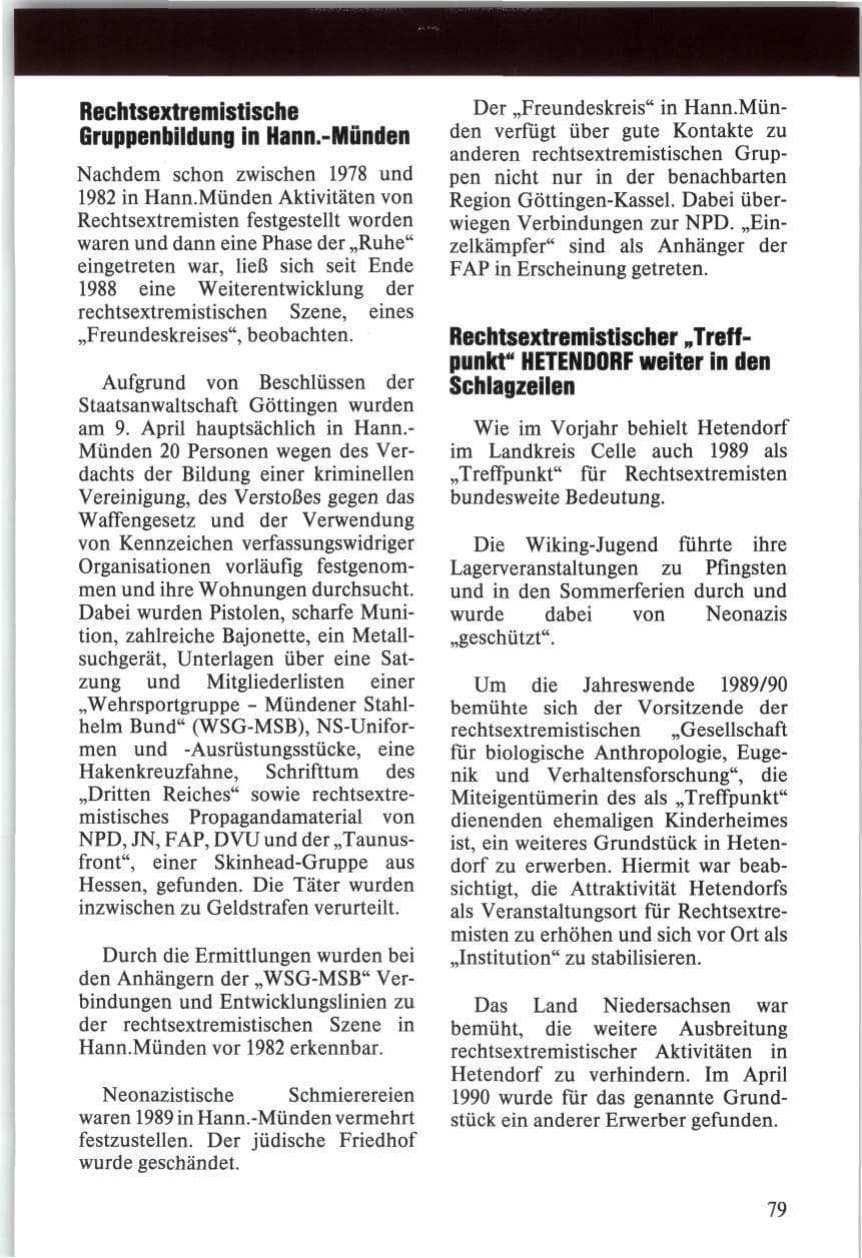 Seite 79 des Verfassungsschutzbericht 1989 Niedersachsen
