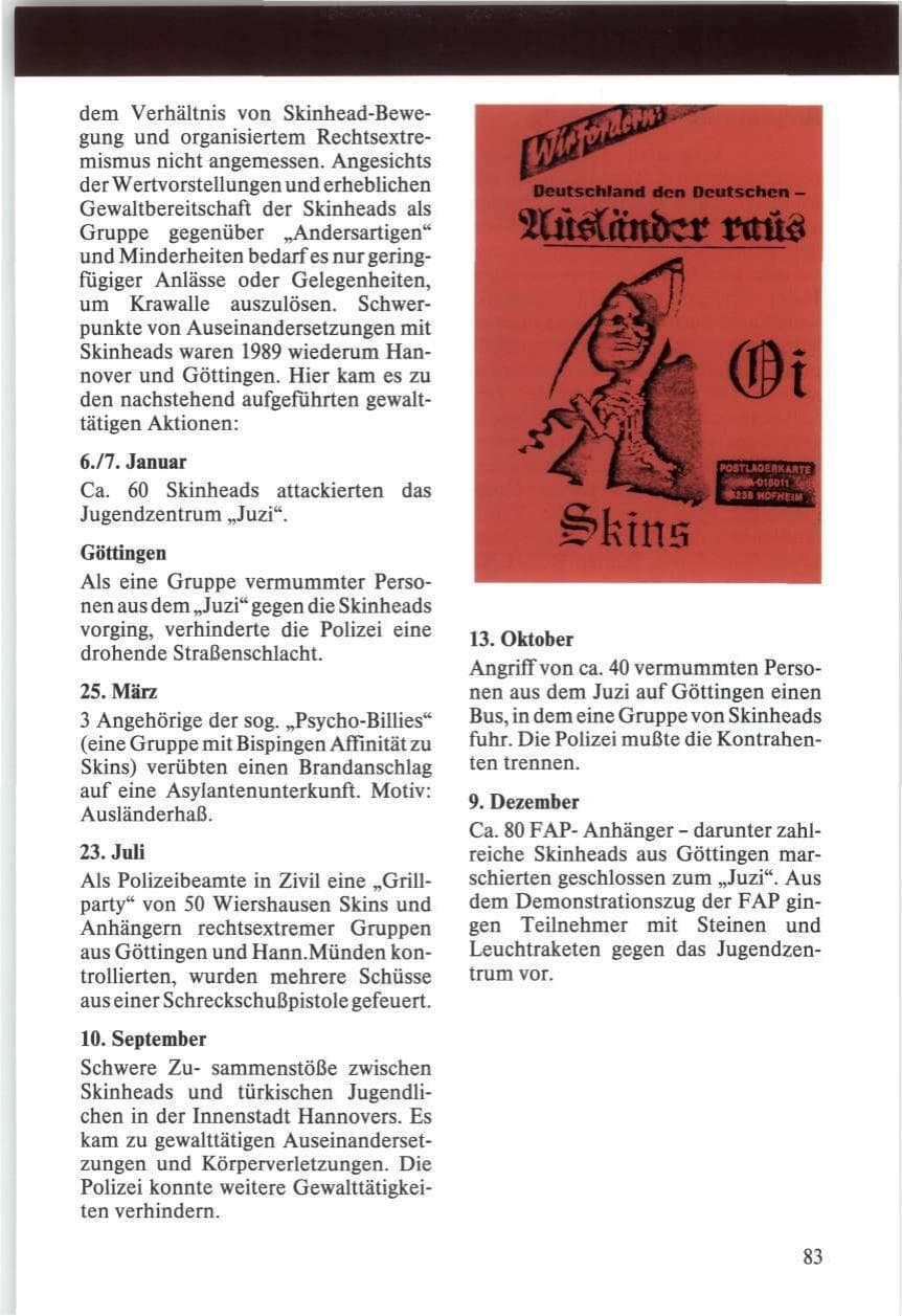 Seite 83 des Verfassungsschutzbericht 1989 Niedersachsen