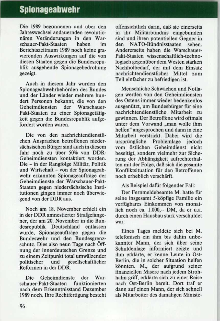 Seite 96 des Verfassungsschutzbericht 1989 Niedersachsen