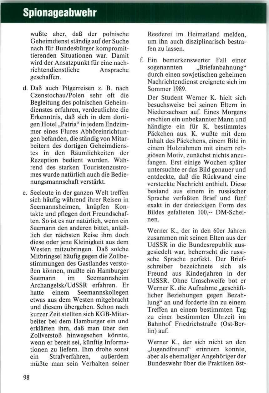 Seite 98 des Verfassungsschutzbericht 1989 Niedersachsen