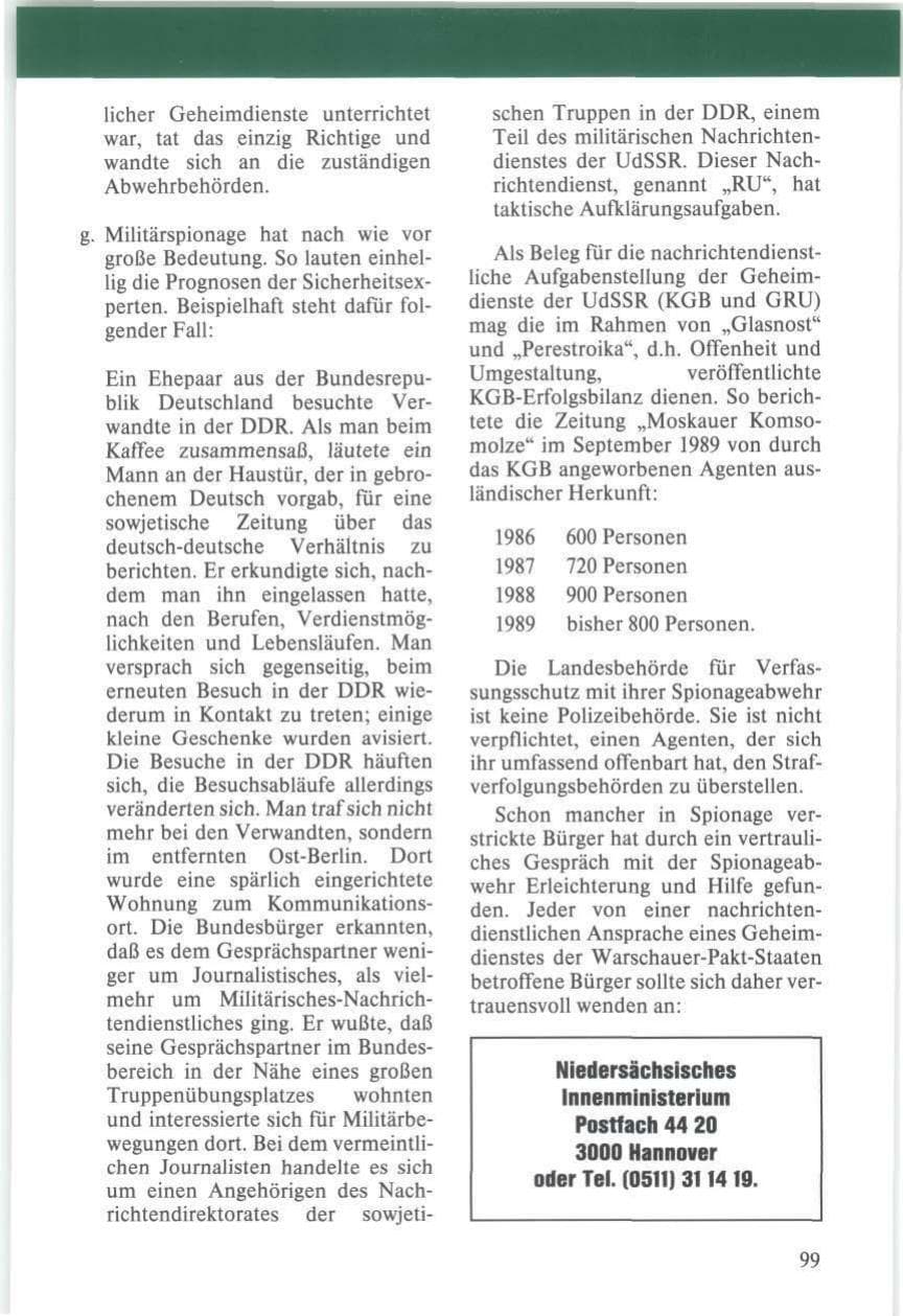 Seite 99 des Verfassungsschutzbericht 1989 Niedersachsen