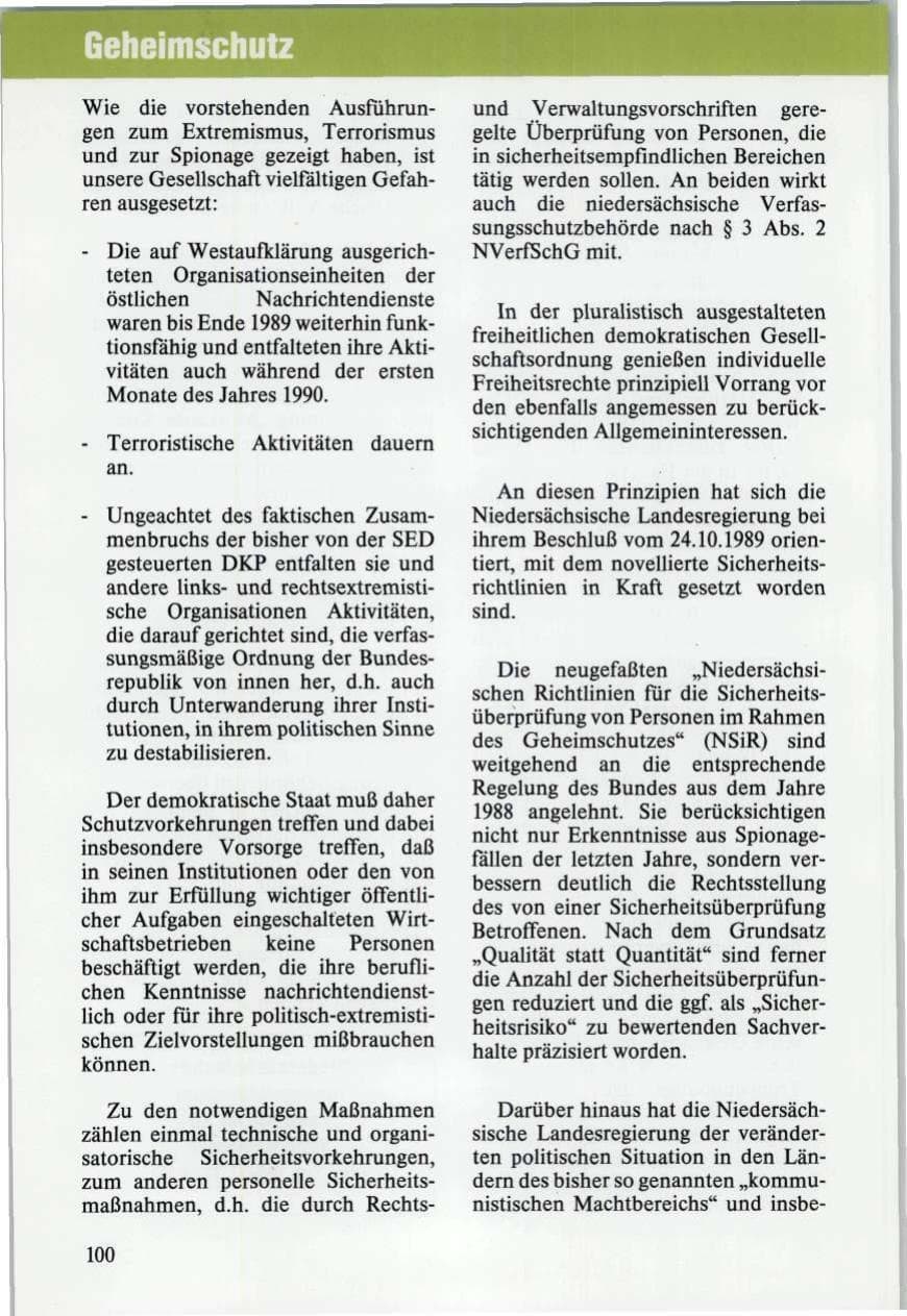 Seite 100 des Verfassungsschutzbericht 1989 Niedersachsen