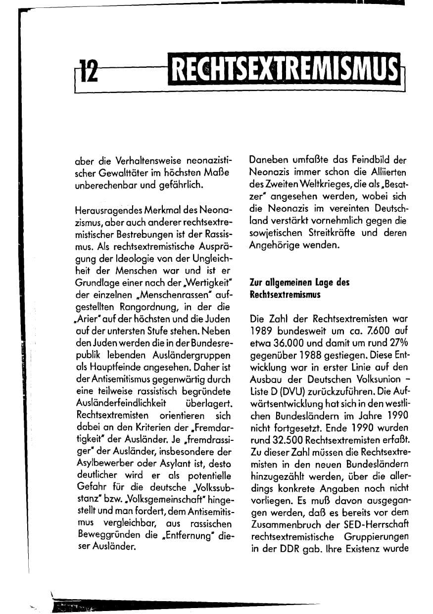 Seite 12 des Verfassungsschutzbericht 1990 Niedersachsen