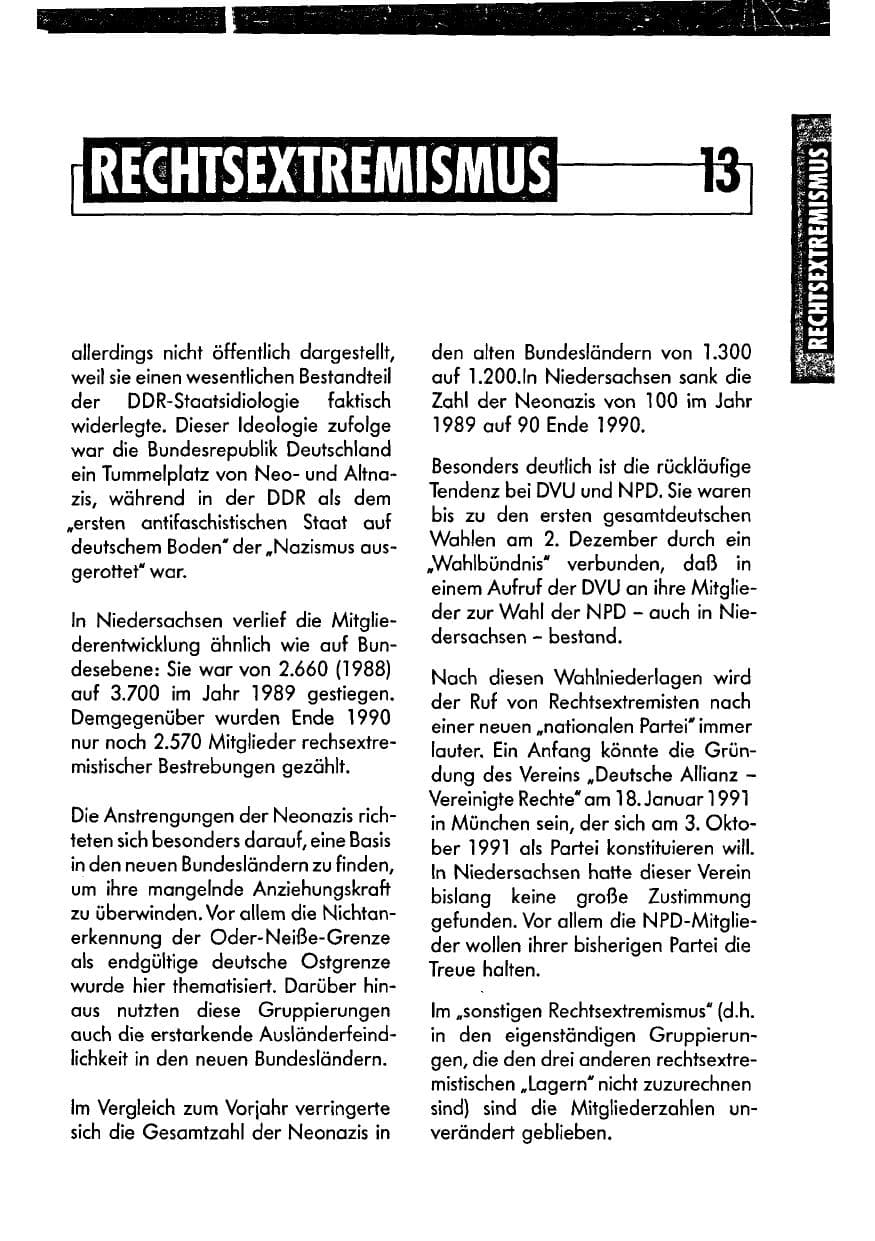 Seite 13 des Verfassungsschutzbericht 1990 Niedersachsen