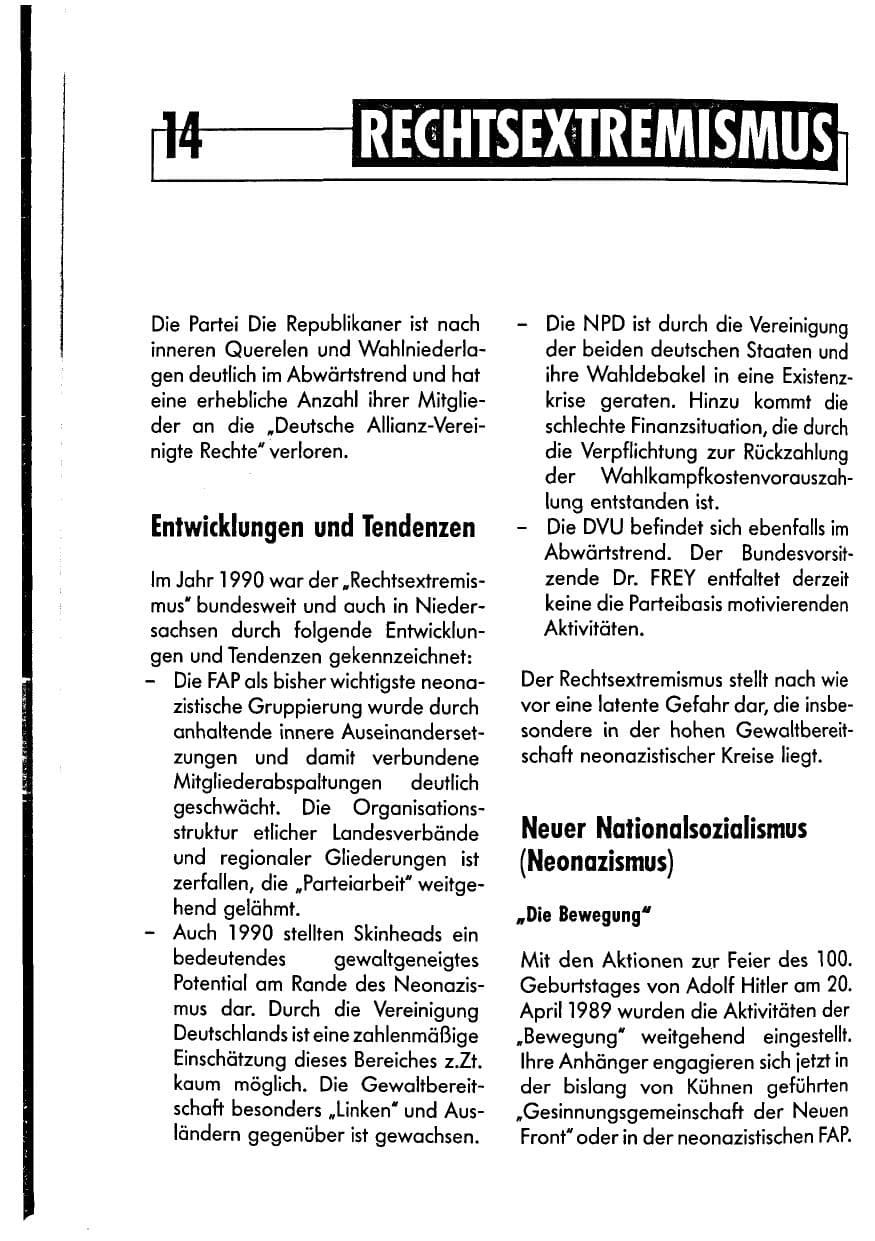 Seite 14 des Verfassungsschutzbericht 1990 Niedersachsen