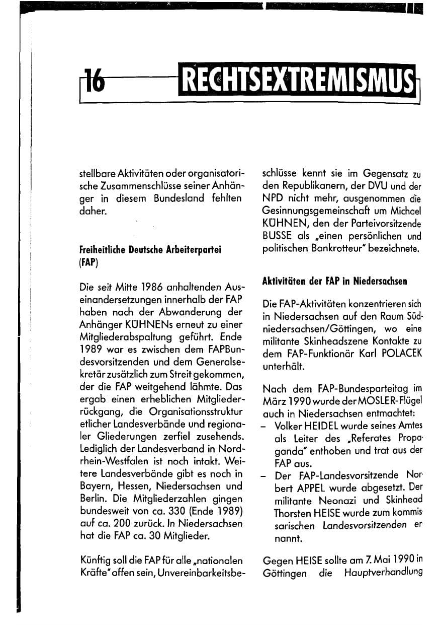 Seite 16 des Verfassungsschutzbericht 1990 Niedersachsen