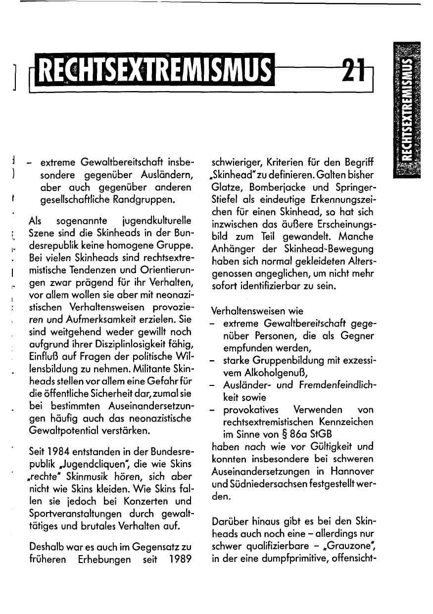 Seite 21 des Verfassungsschutzbericht 1990 Niedersachsen