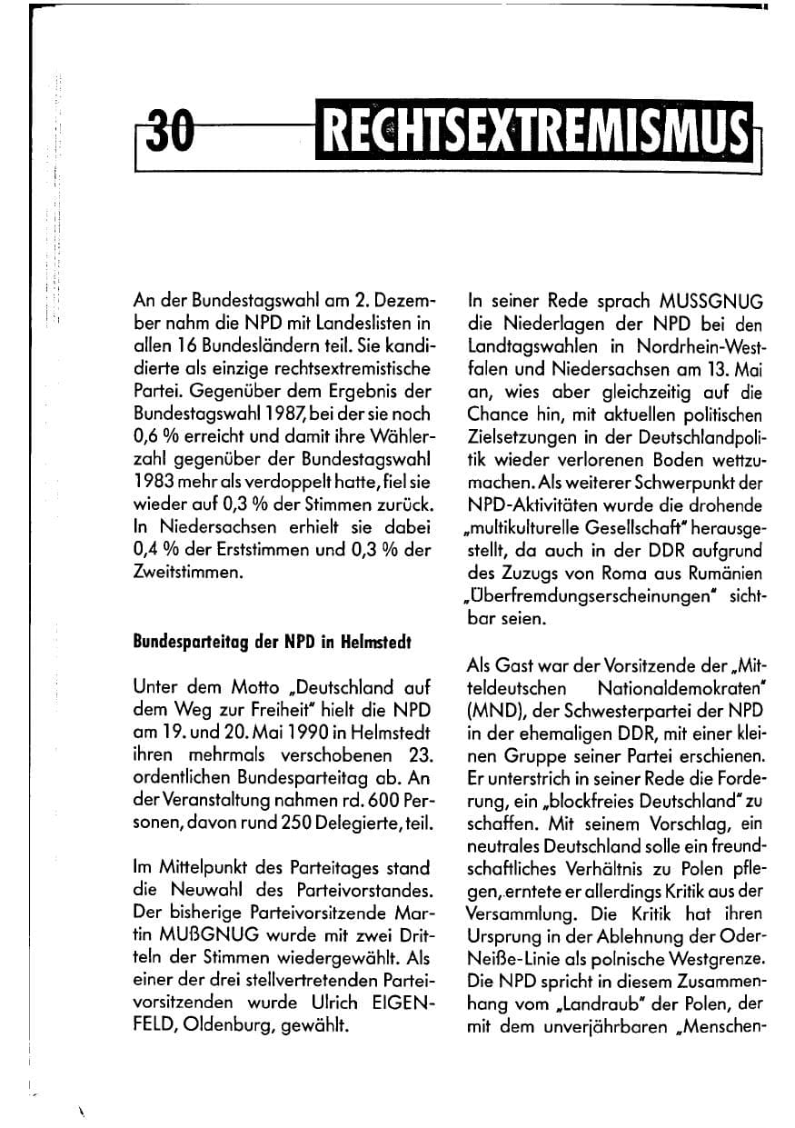 Seite 30 des Verfassungsschutzbericht 1990 Niedersachsen