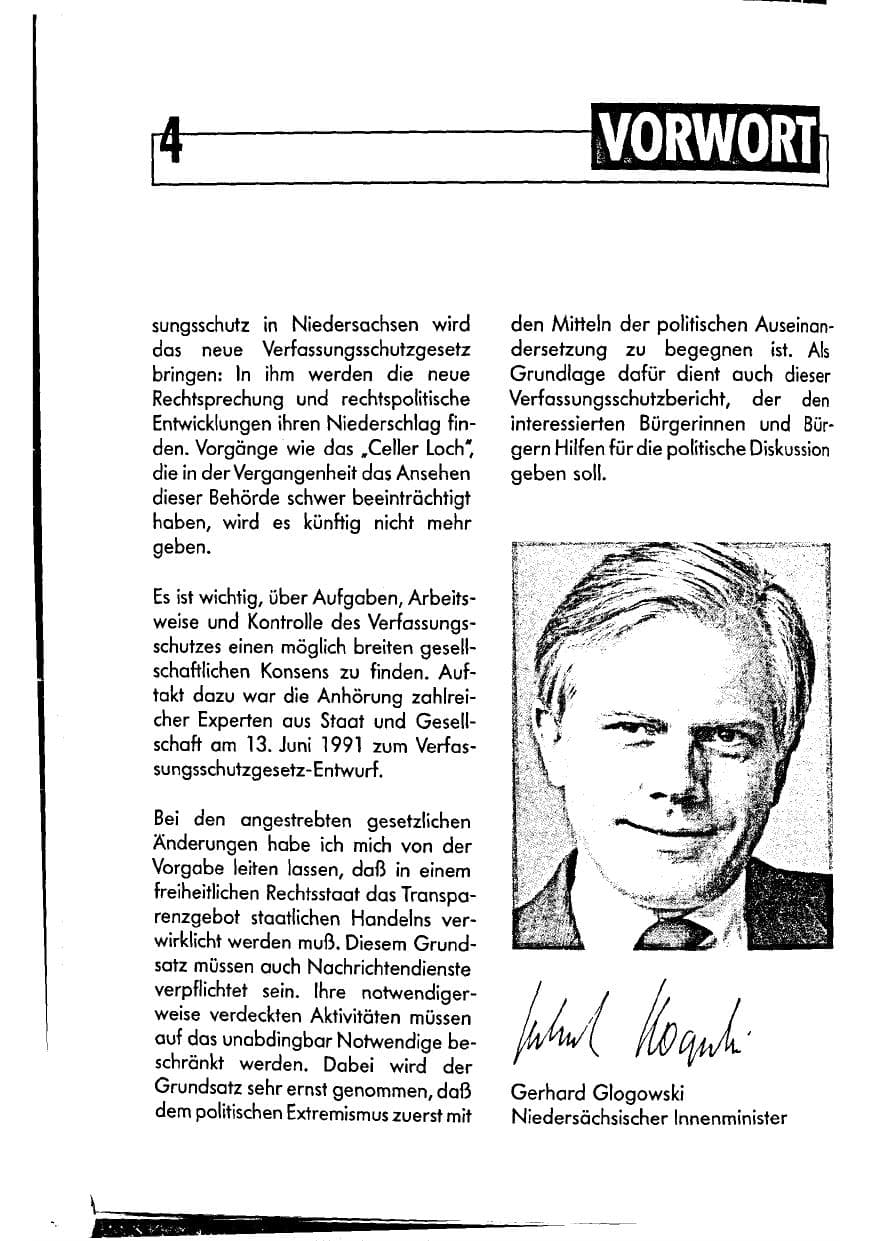 Seite 4 des Verfassungsschutzbericht 1990 Niedersachsen