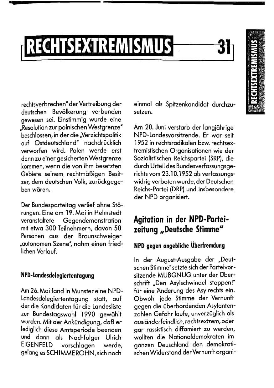 Seite 31 des Verfassungsschutzbericht 1990 Niedersachsen