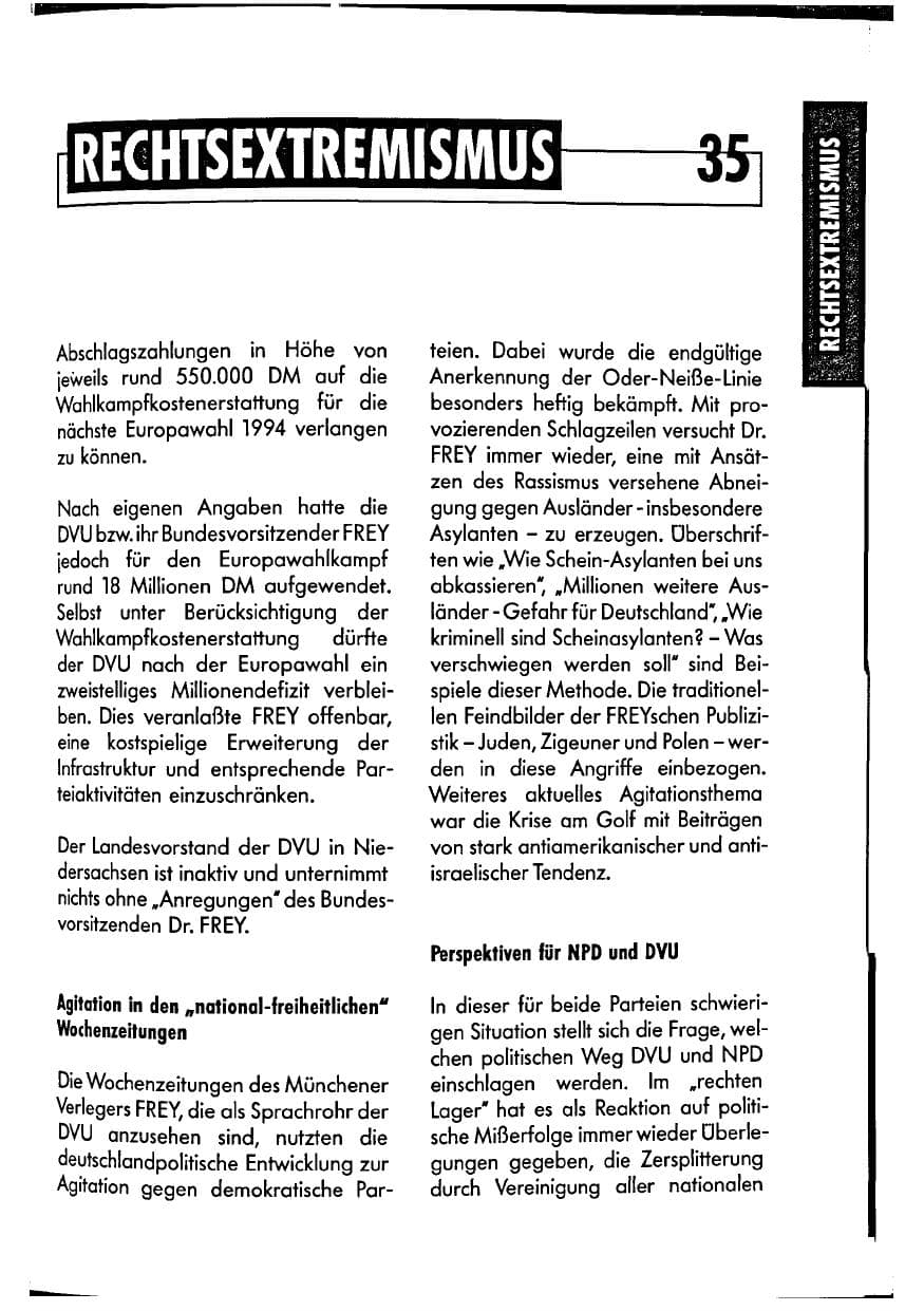 Seite 35 des Verfassungsschutzbericht 1990 Niedersachsen
