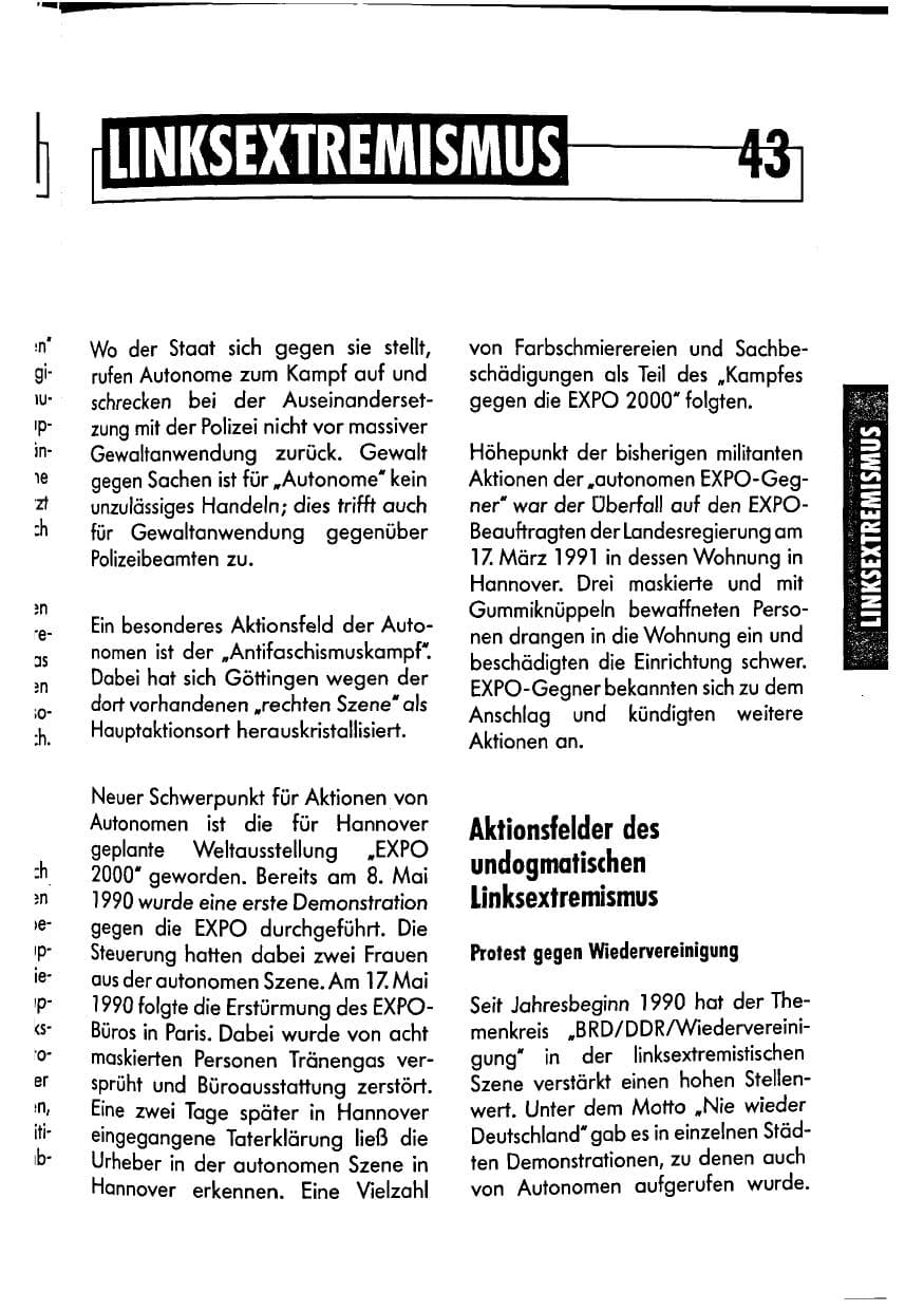 Seite 43 des Verfassungsschutzbericht 1990 Niedersachsen