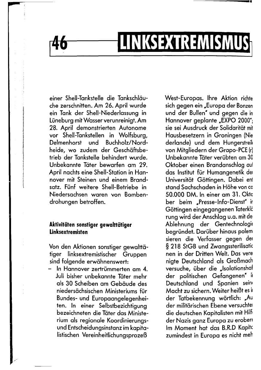 Seite 46 des Verfassungsschutzbericht 1990 Niedersachsen