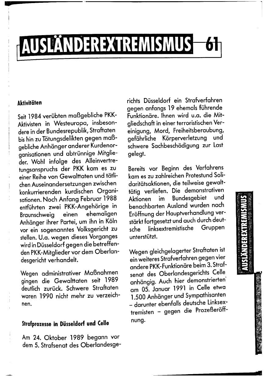 Seite 61 des Verfassungsschutzbericht 1990 Niedersachsen