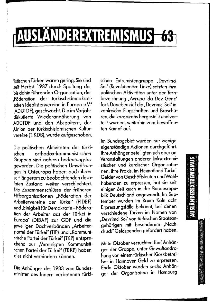 Seite 63 des Verfassungsschutzbericht 1990 Niedersachsen