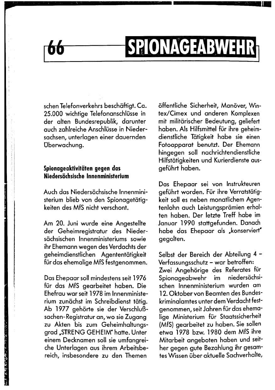 Seite 66 des Verfassungsschutzbericht 1990 Niedersachsen