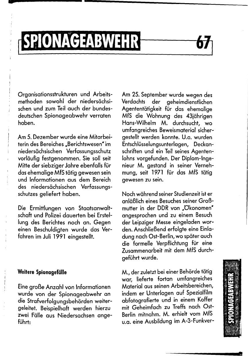 Seite 67 des Verfassungsschutzbericht 1990 Niedersachsen
