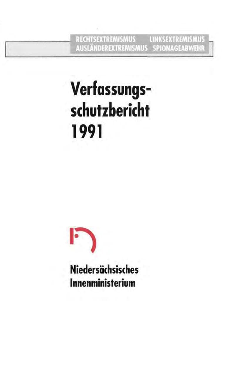 Seite 1 des Verfassungsschutzbericht 1991 Niedersachsen
