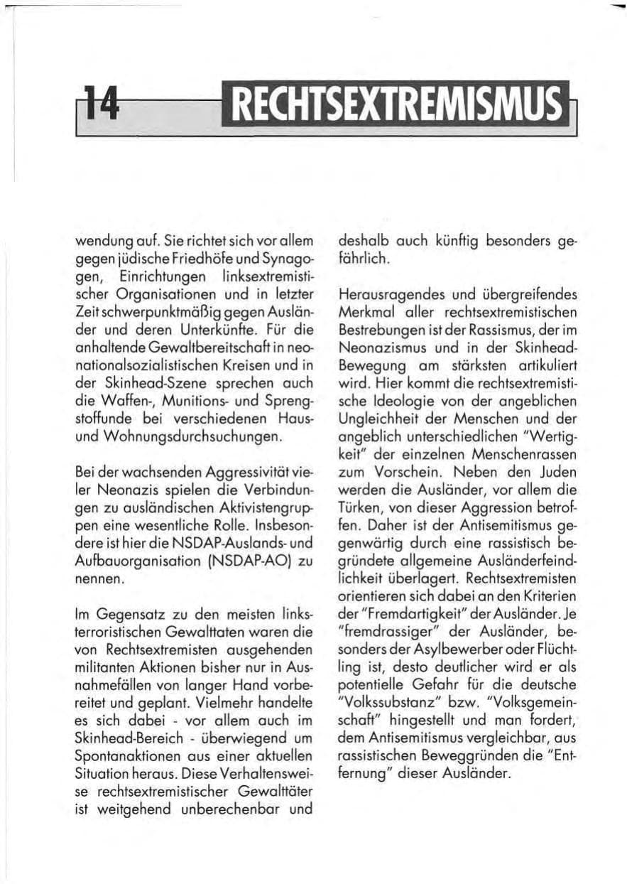 Seite 16 des Verfassungsschutzbericht 1991 Niedersachsen