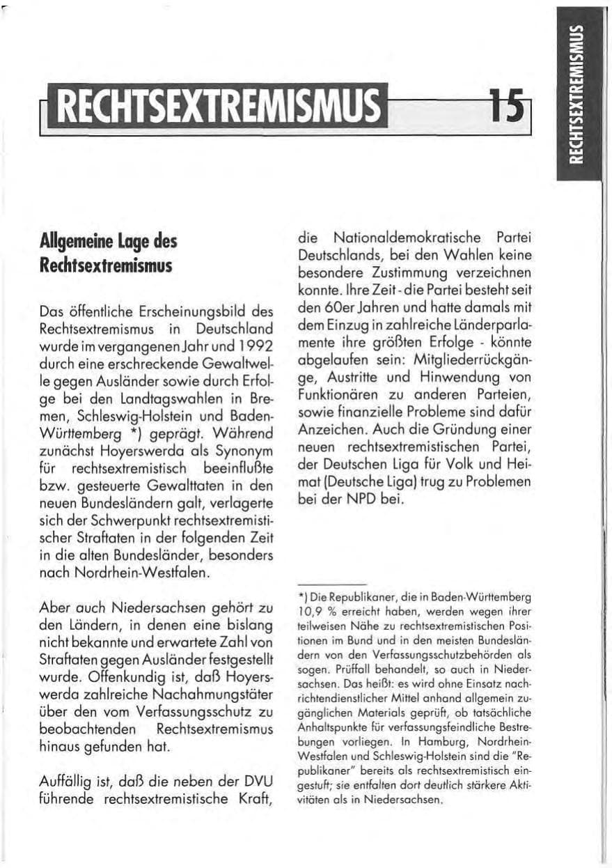 Seite 17 des Verfassungsschutzbericht 1991 Niedersachsen