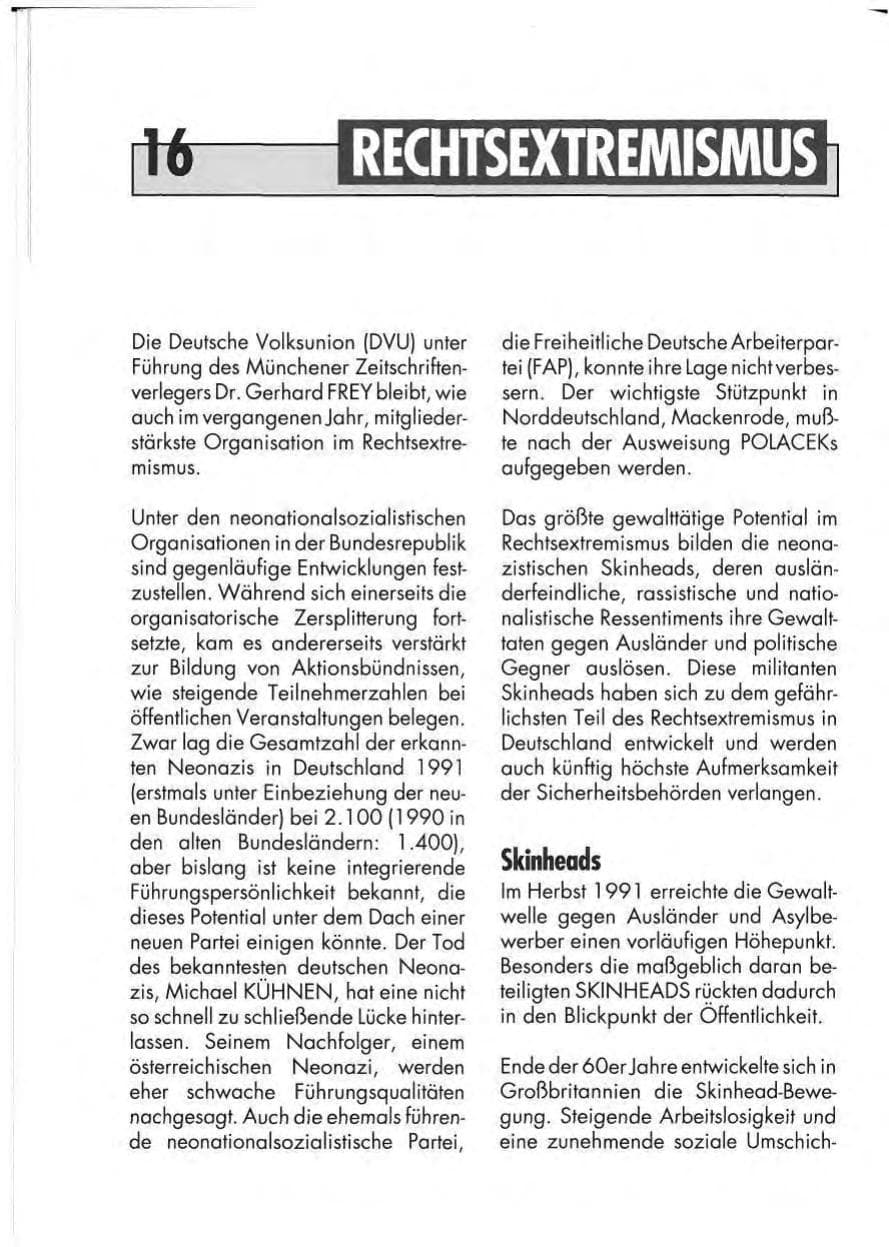 Seite 18 des Verfassungsschutzbericht 1991 Niedersachsen