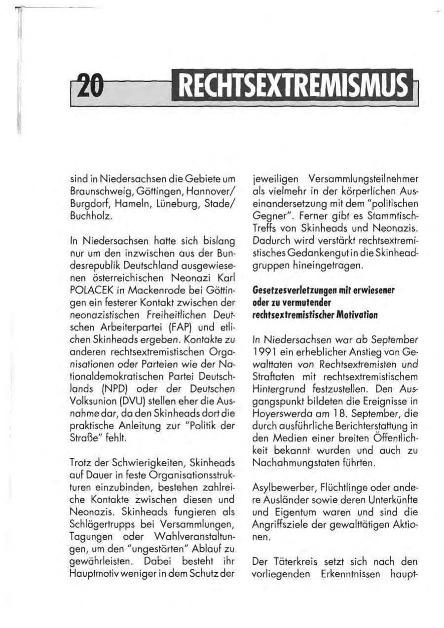 Seite 22 des Verfassungsschutzbericht 1991 Niedersachsen