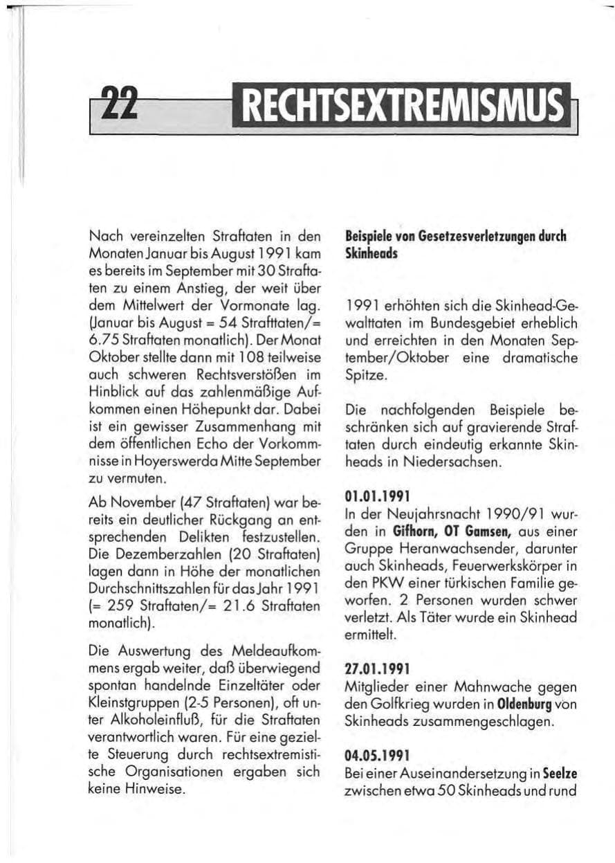 Seite 24 des Verfassungsschutzbericht 1991 Niedersachsen