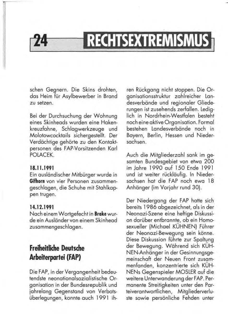 Seite 26 des Verfassungsschutzbericht 1991 Niedersachsen