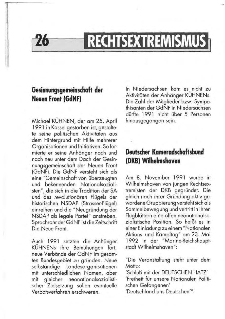Seite 28 des Verfassungsschutzbericht 1991 Niedersachsen