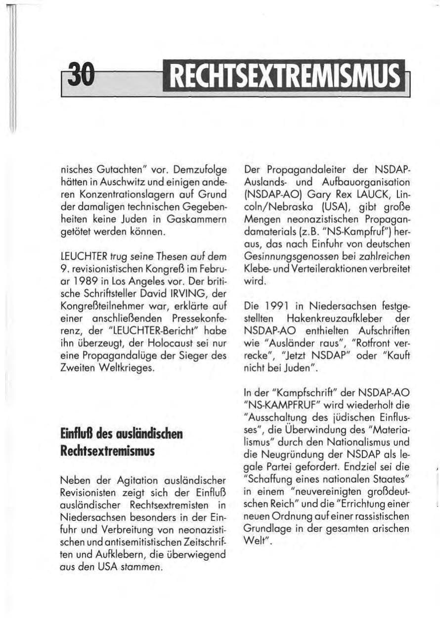 Seite 32 des Verfassungsschutzbericht 1991 Niedersachsen