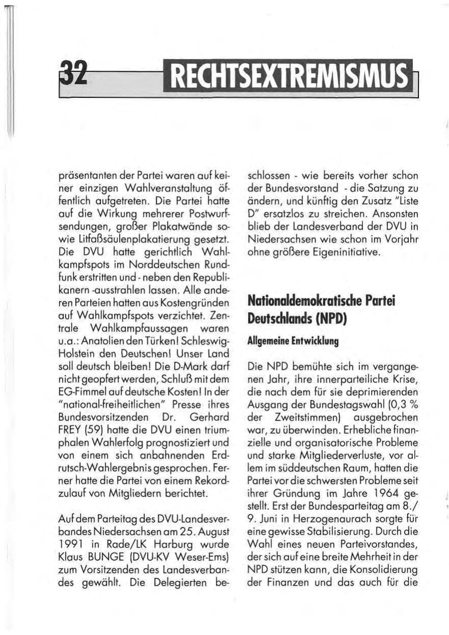 Seite 34 des Verfassungsschutzbericht 1991 Niedersachsen