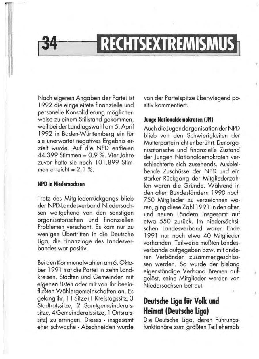 Seite 36 des Verfassungsschutzbericht 1991 Niedersachsen