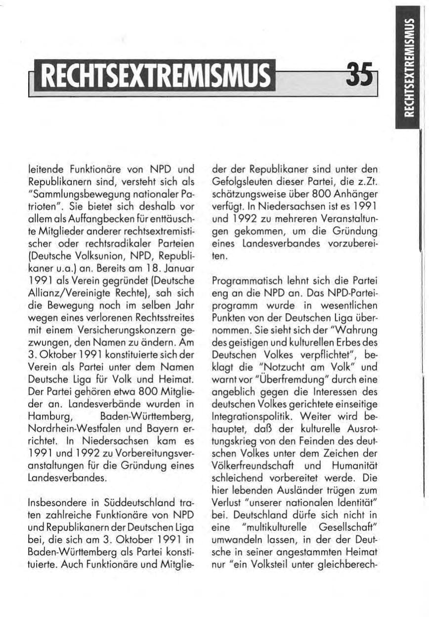Seite 37 des Verfassungsschutzbericht 1991 Niedersachsen