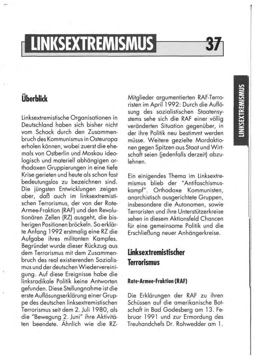 Seite 39 des Verfassungsschutzbericht 1991 Niedersachsen