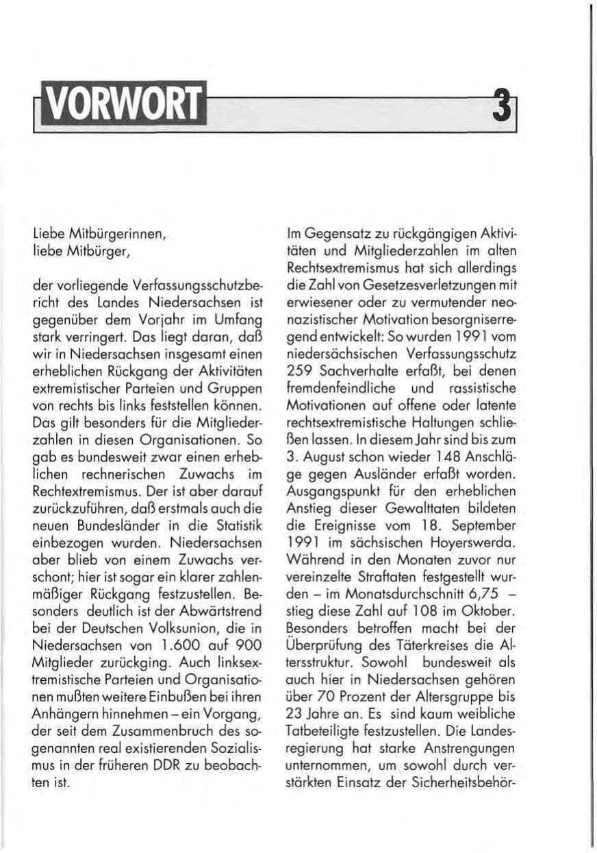Seite 5 des Verfassungsschutzbericht 1991 Niedersachsen