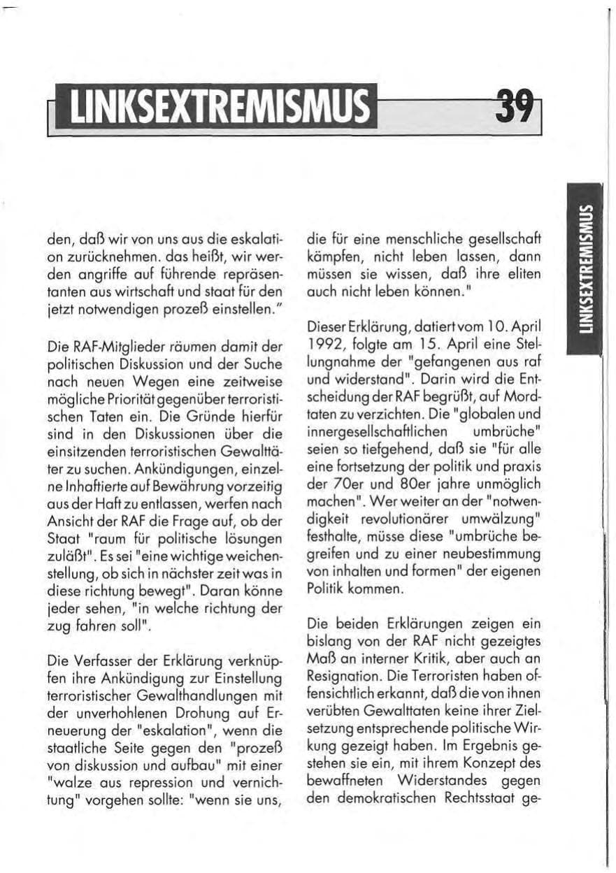 Seite 41 des Verfassungsschutzbericht 1991 Niedersachsen