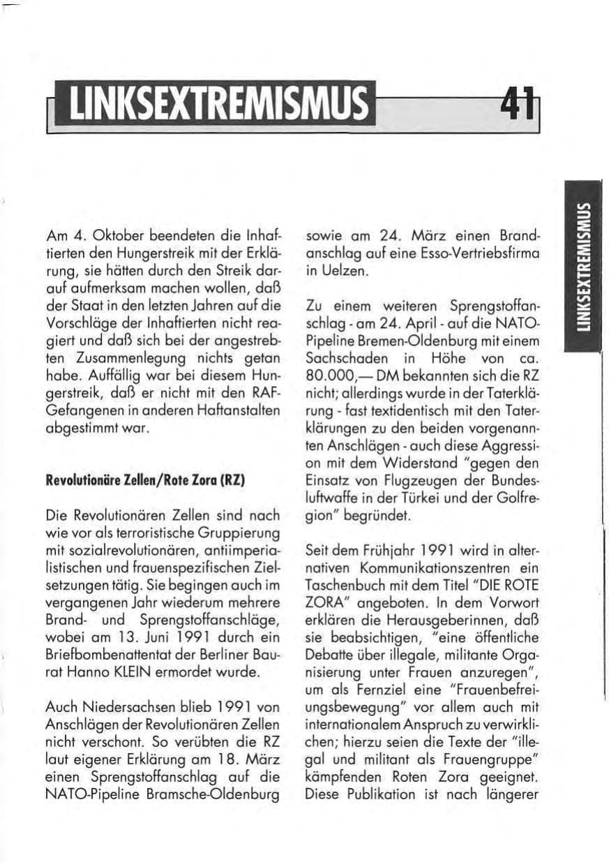 Seite 43 des Verfassungsschutzbericht 1991 Niedersachsen