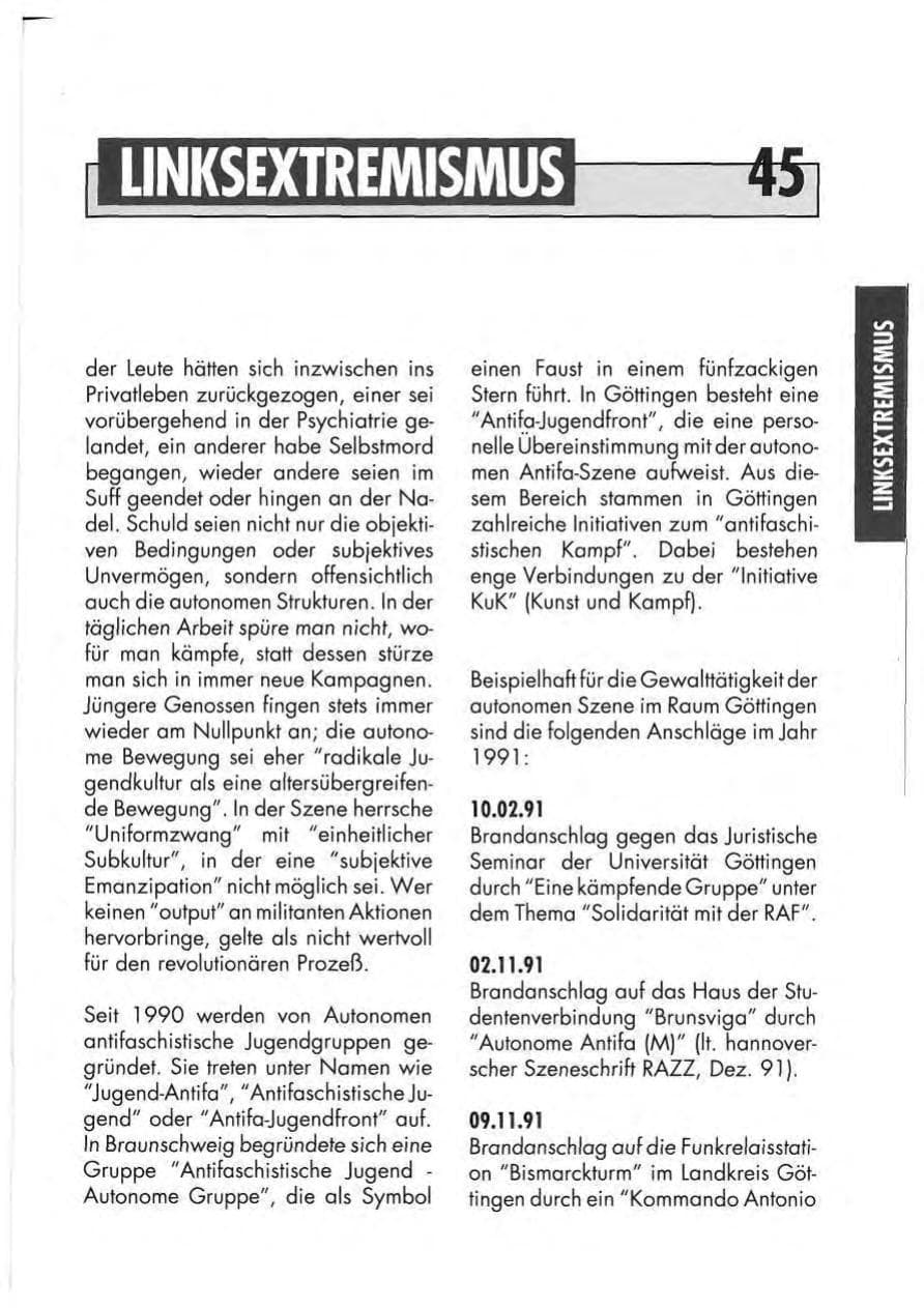 Seite 47 des Verfassungsschutzbericht 1991 Niedersachsen